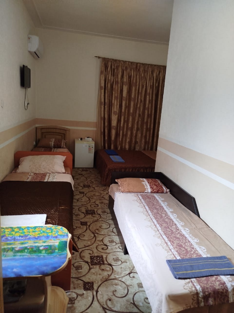 в номере: холодильник, телевизор, кондиционер, душ и туалет