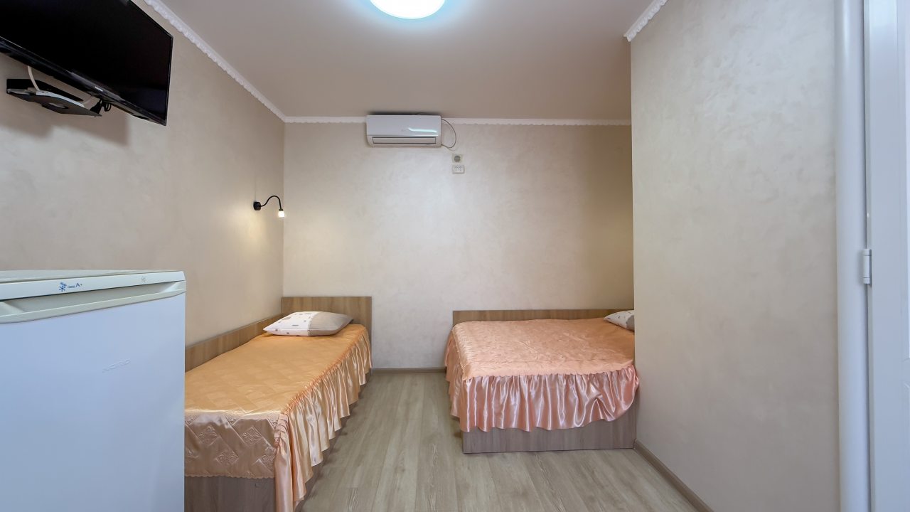 в номере: холодильник, телевизор, кондиционер, душ и туалет