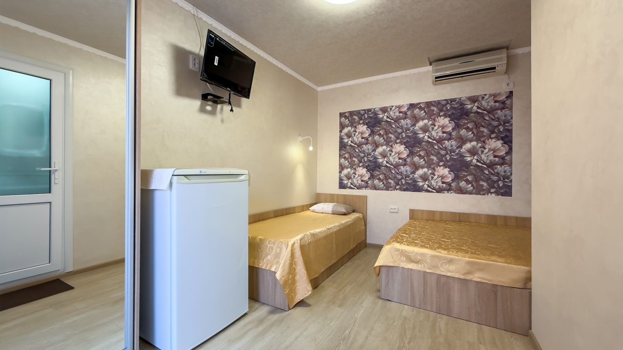 в номере: холодильник, телевизор, кондиционер, душ и туалет