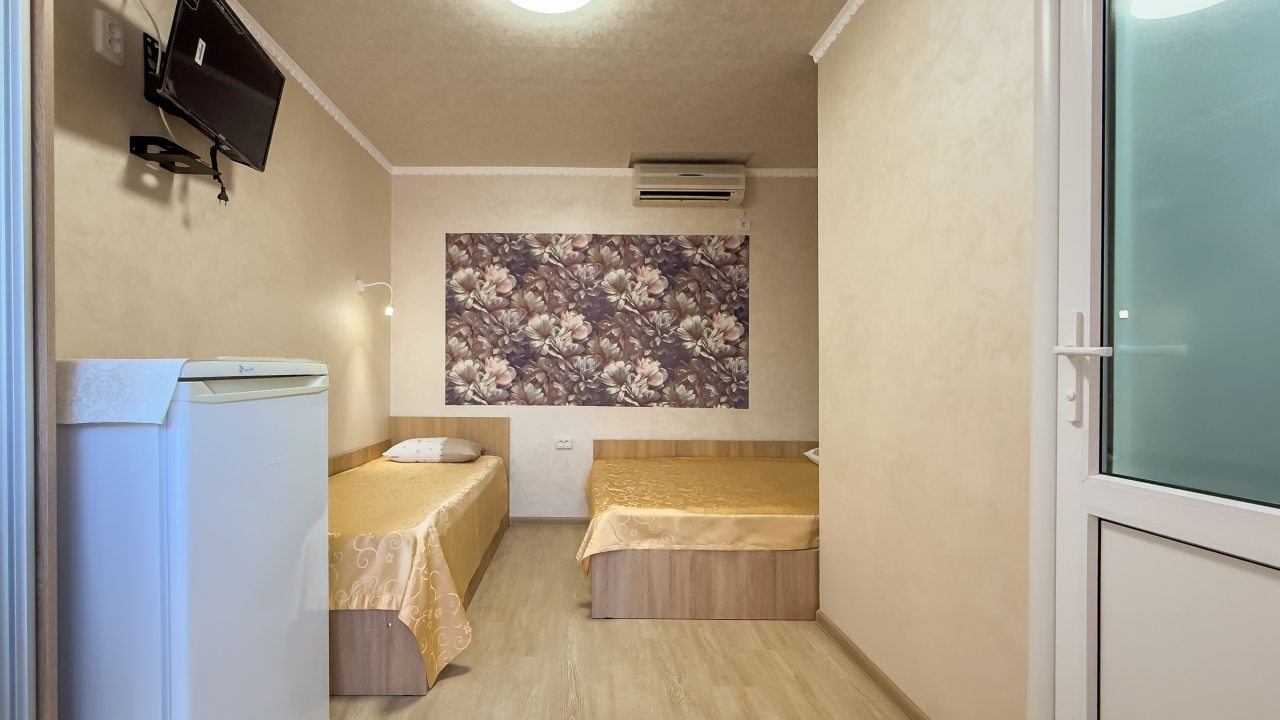 в номере: холодильник, телевизор, кондиционер, душ и туалет