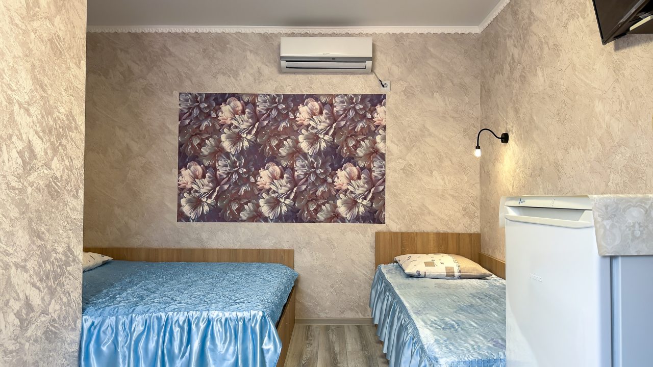 в номере: холодильник, телевизор, кондиционер, душ и туалет