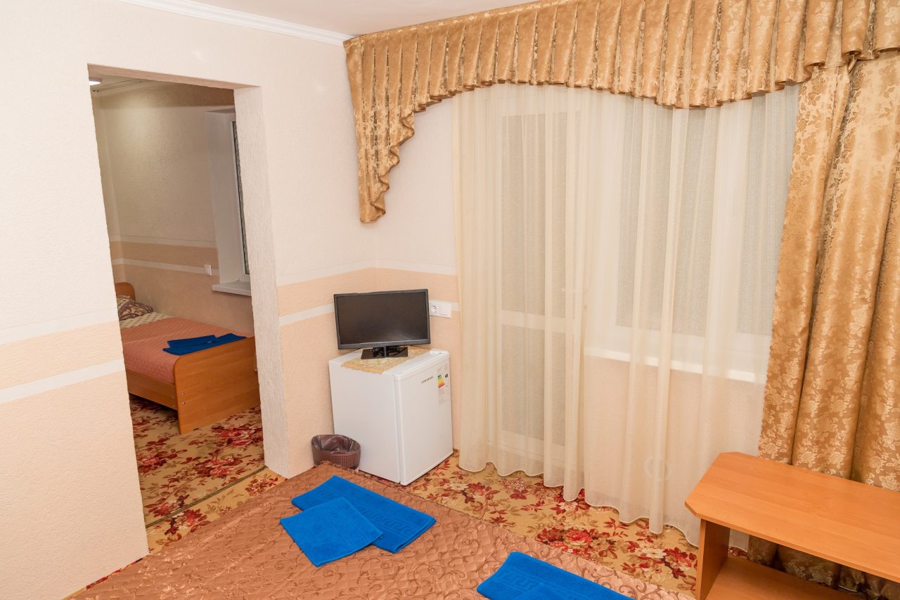 в номере: холодильник, телевизор, кондиционер, душ и туалет