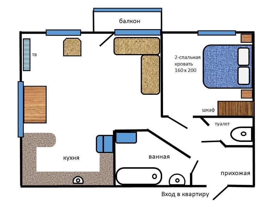 Апартаменты (Апартаменты с 1 спальней), Апартаменты 2-х комнатная квартира с 1 спальней в центре города