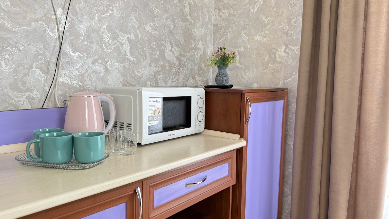 Номер оборудован зоной мини кухней без мойки.