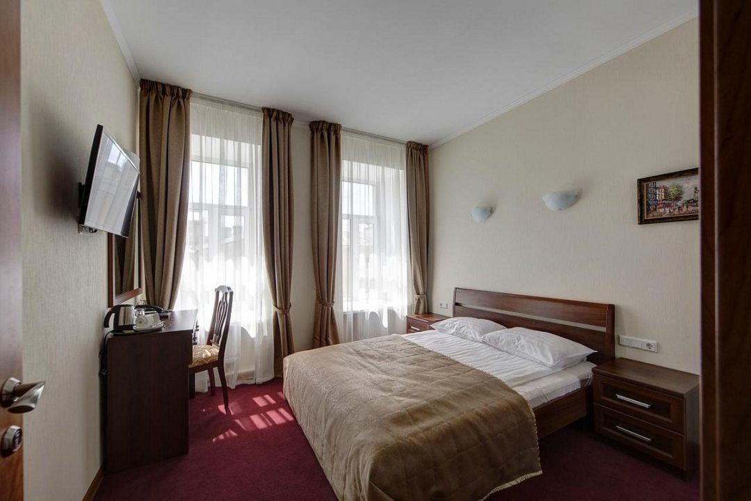 Двухместный (Стандарт c одной двуспальной кроватью с видом на город) отеля Соната на Загородном, Санкт-Петербург