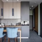 Стильная кухня со всей бытовой техникой и посудой