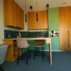 Кухонная зона  с бытовой техникой и посудой