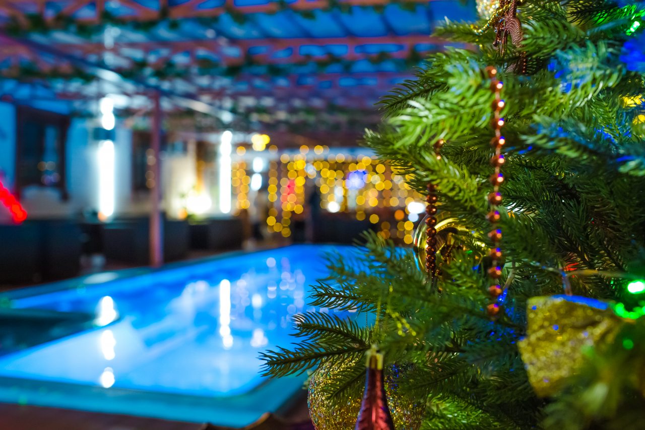 Новогодний банкетный зал с бассейном