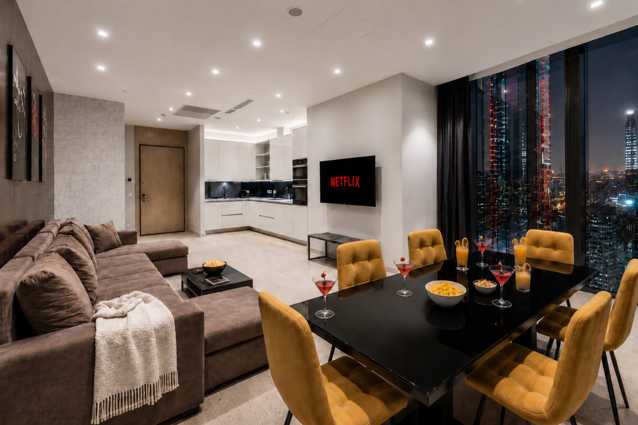 Апартаменты (Двухкомнатный люкс 36 этаж 92 м² ЖК «Neva Towers»), Апарт-отель InPremium
