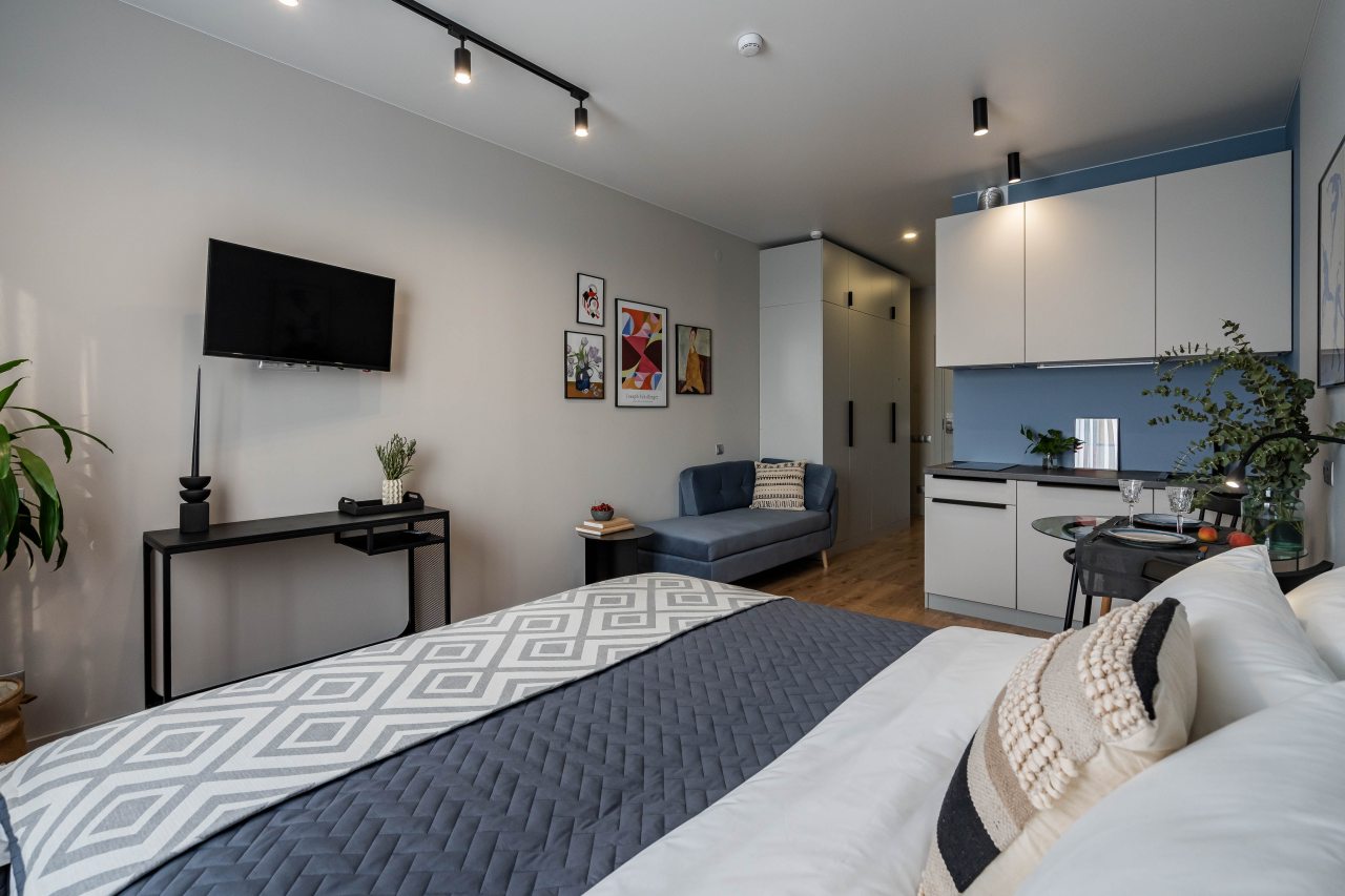 Студио (на двоих, 9 этаж), Апартаменты RentalSPb Кировский Авенир