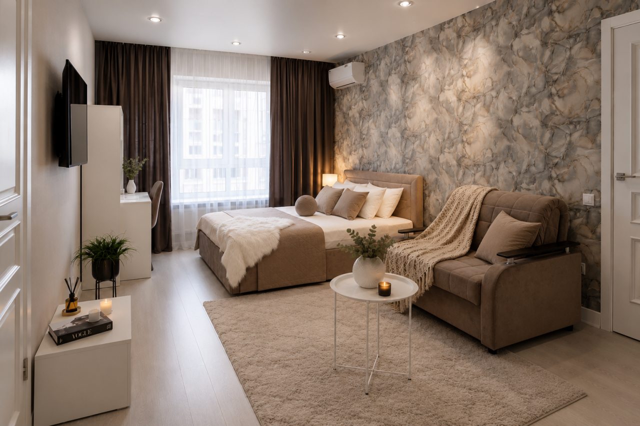 Люкс (Атмосфера | «Пекан» 1-комн. квартира), Апартаменты Атмосфера - Дизайнерская квартира в центре Липецка