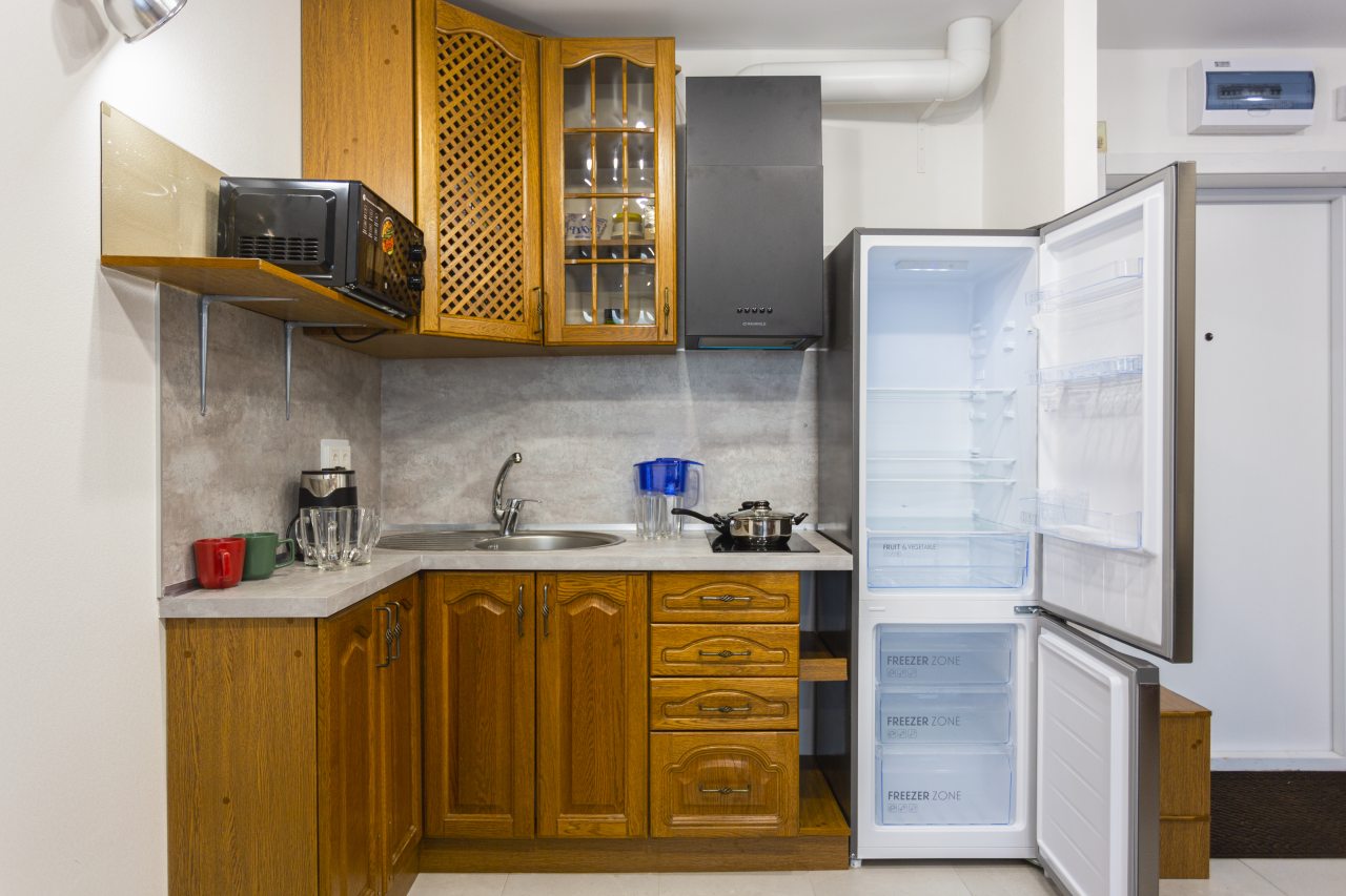 Мини-кухня, Красивые четырехместные апартаменты с видом на Москву 31 этаж