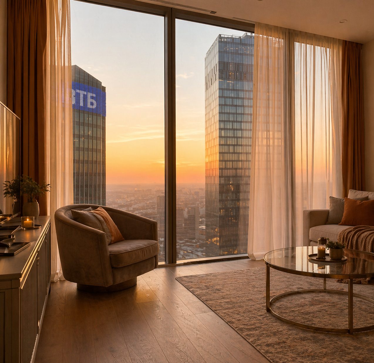 Трёхместный и более (Sky City Moscow 75 этаж! Шикарный вид на МГУ, Парк Победы, Лужники, башни и город! Дизайнерский!), Апартаменты Sky City Moscow