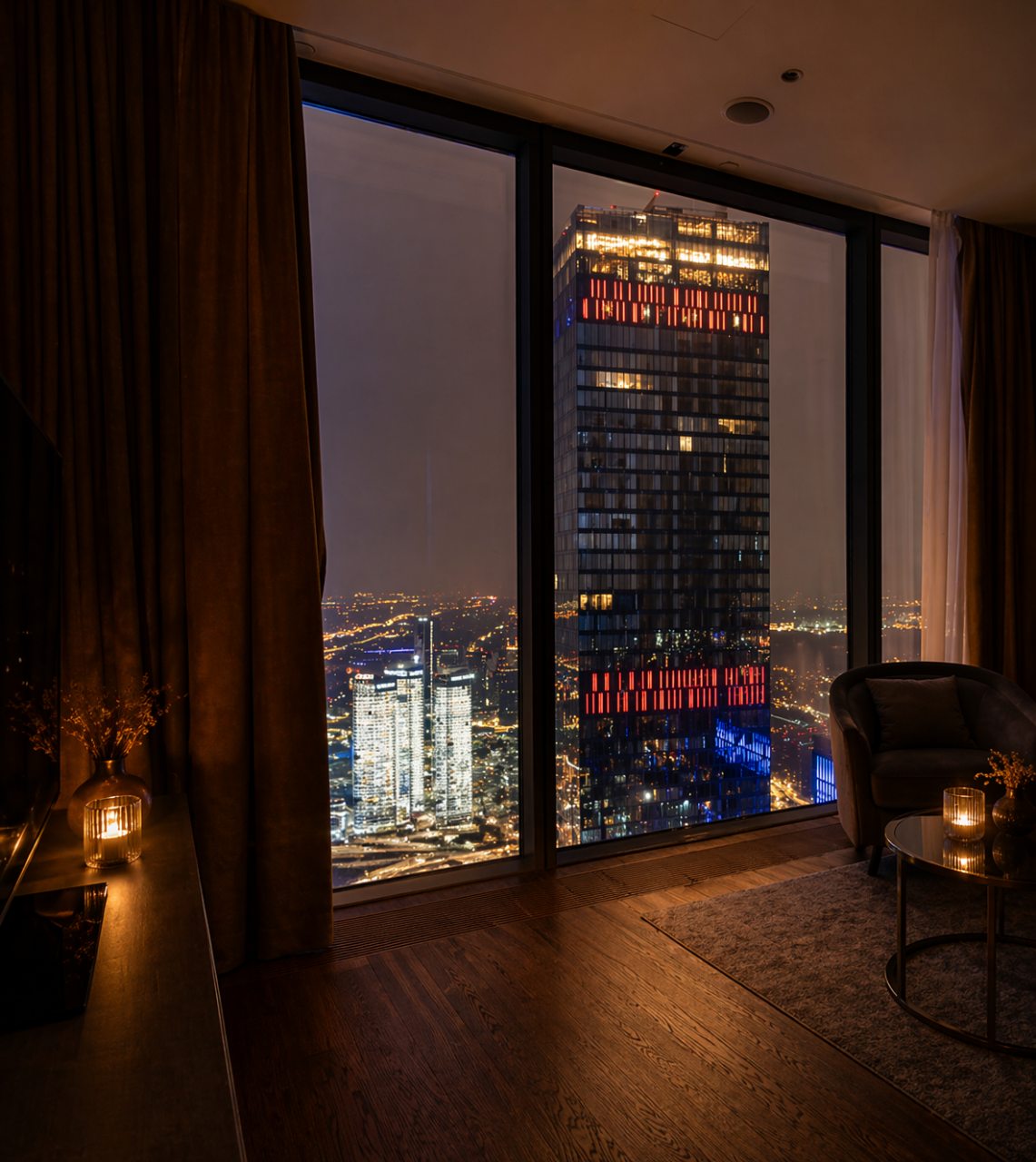 Трёхместный и более (Sky City Moscow 75 этаж! Шикарный вид на МГУ, Парк Победы, Лужники, башни и город! Дизайнерский!), Апартаменты Sky City Moscow