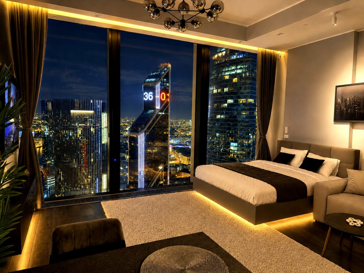 Апартаменты (Апартаменты Sky City Moscow 63 этаж! Редкий вид на Москву! Большое окно! Закатная сторона! С Алисой и подсветкой!), Апартаменты Sky City Moscow