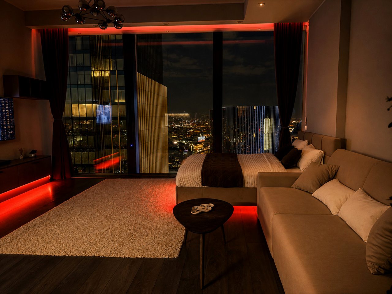 Апартаменты (Апартаменты Sky City Moscow 63 этаж! Редкий вид на Москву! Большое окно! Закатная сторона! С Алисой и подсветкой!), Апартаменты Sky City Moscow