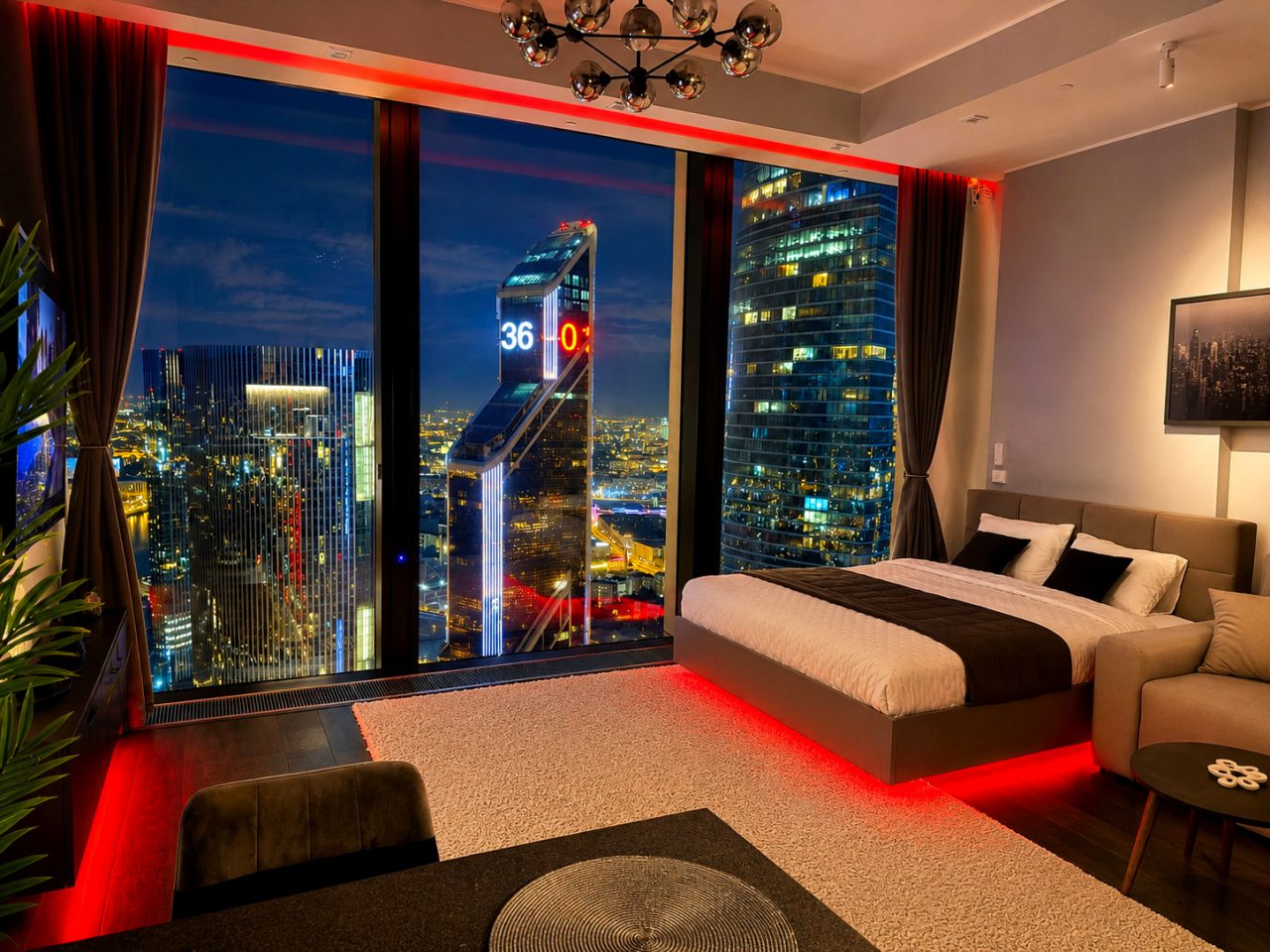 Апартаменты (Апартаменты Sky City Moscow 63 этаж! Редкий вид на Москву! Большое окно! Закатная сторона! С Алисой и подсветкой!), Апартаменты Sky City Moscow