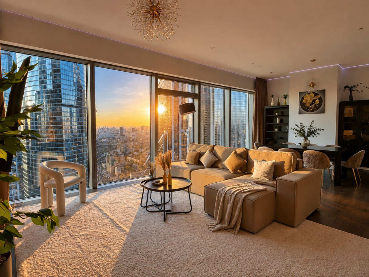 Апартаменты (Sky City Moscow Подсветка! 54 этаж! Алиса Макс! Большая гостиная с панорамой с шикарным видом!), Апартаменты Sky City Moscow