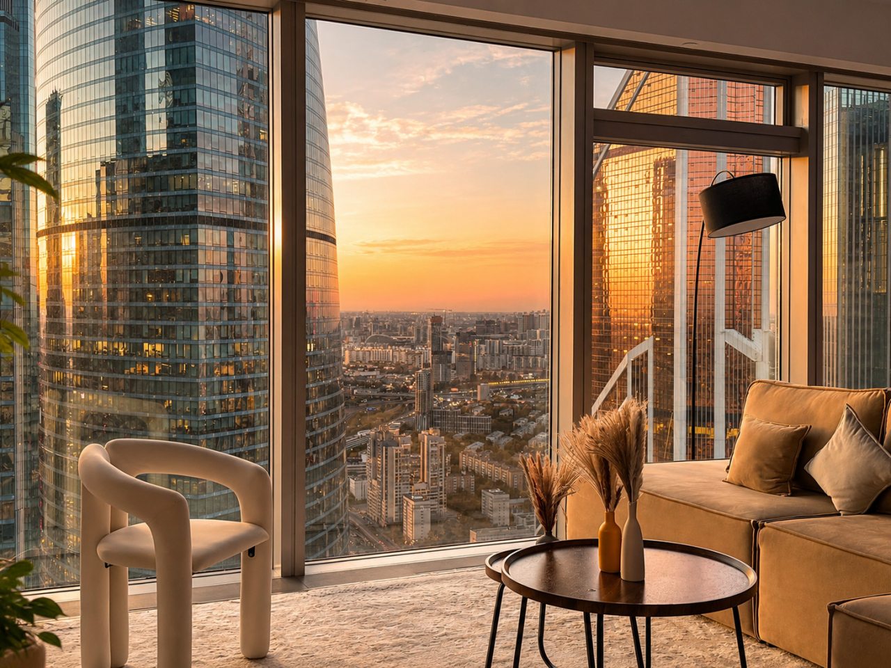 Апартаменты (Sky City Moscow Подсветка! 54 этаж! Алиса Макс! Большая гостиная с панорамой с шикарным видом!), Апартаменты Sky City Moscow