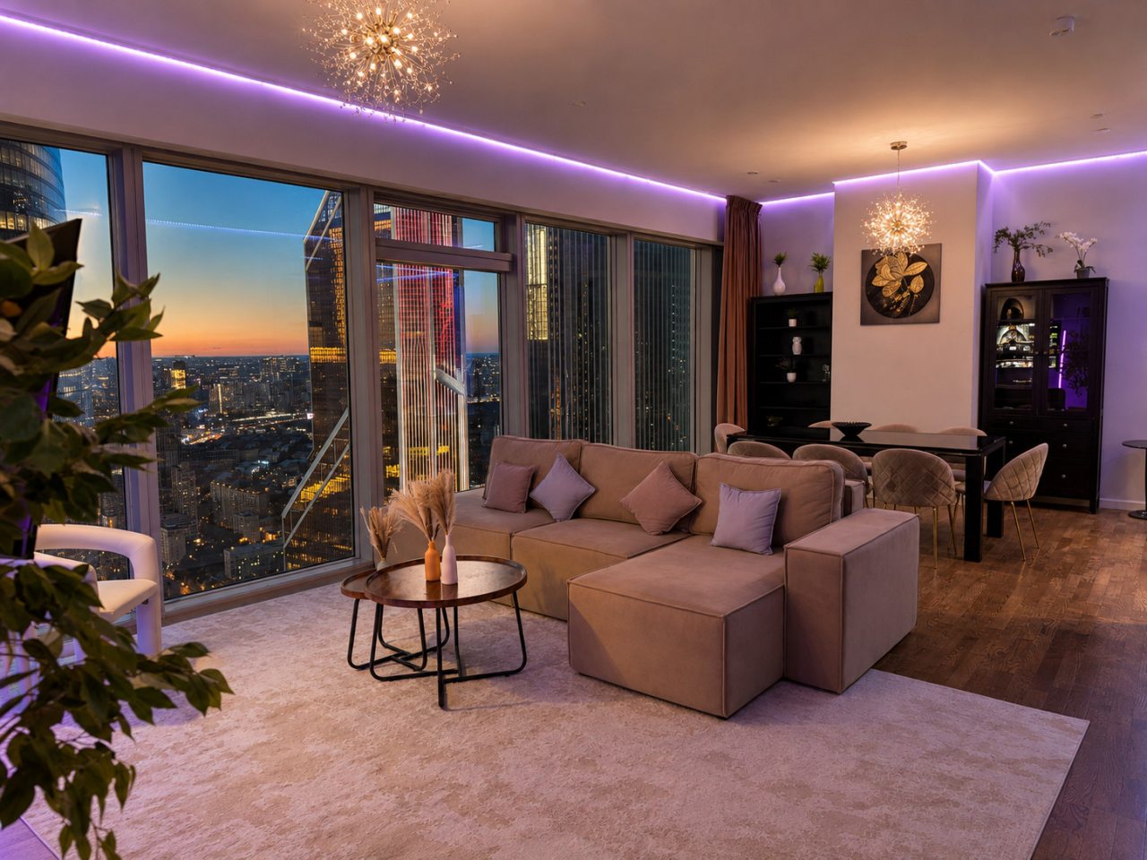 Апартаменты (Sky City Moscow Подсветка! 54 этаж! Алиса Макс! Большая гостиная с панорамой с шикарным видом!), Апартаменты Sky City Moscow
