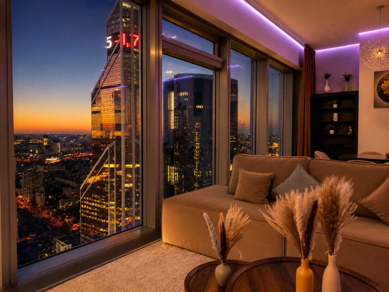 Апартаменты (Sky City Moscow Подсветка! 54 этаж! Алиса Макс! Большая гостиная с панорамой с шикарным видом!), Апартаменты Sky City Moscow