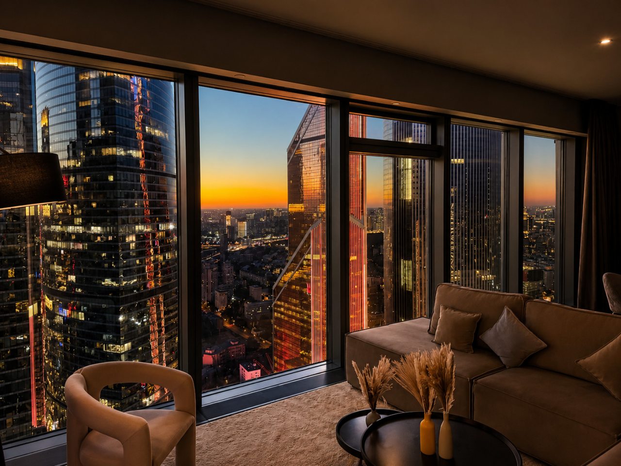 Апартаменты (Sky City Moscow Подсветка! 54 этаж! Алиса Макс! Большая гостиная с панорамой с шикарным видом!), Апартаменты Sky City Moscow