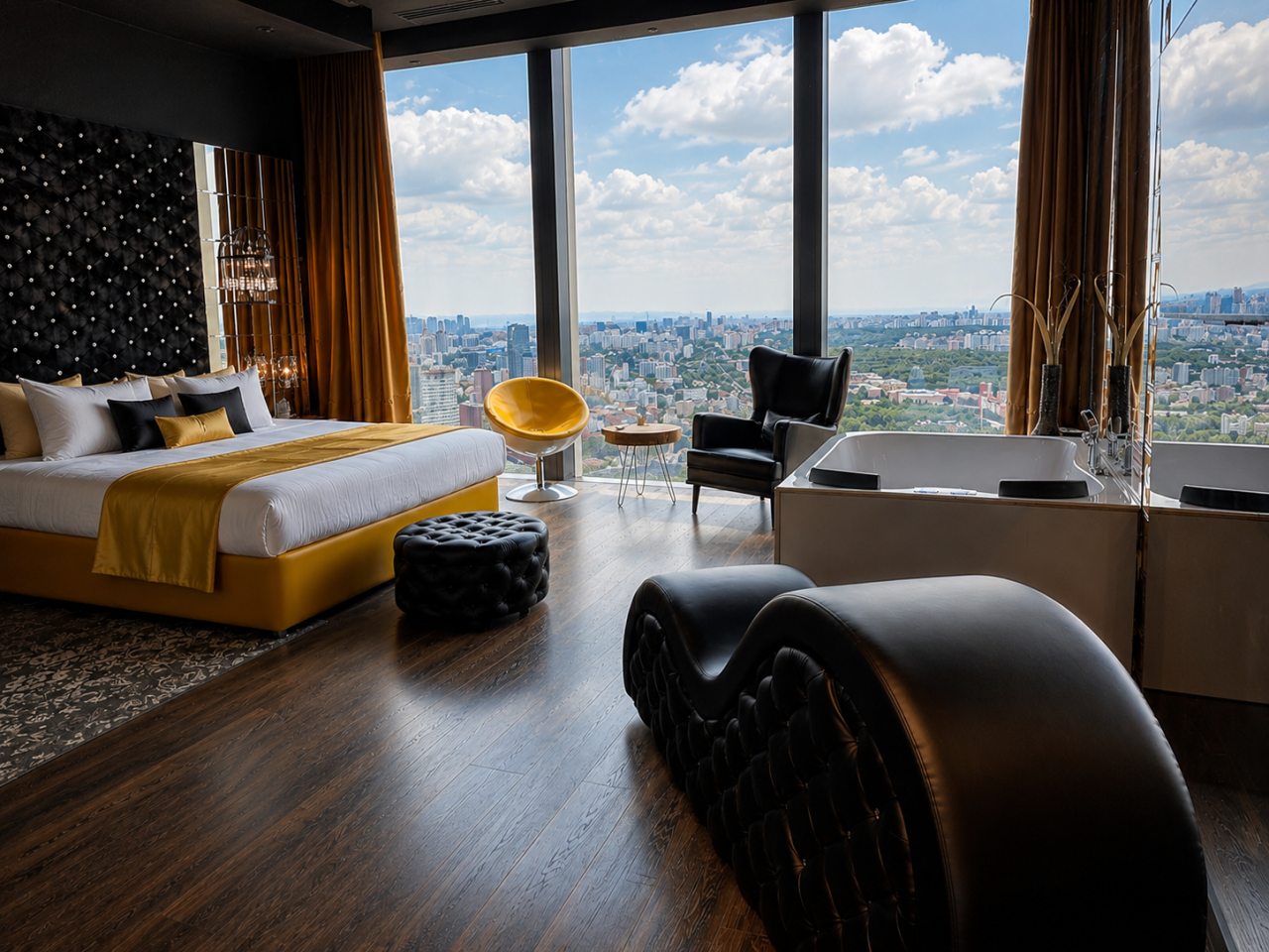 Апартаменты (Sky City Moscow Джакузи у окна на 55 этаже с подсветкой и музыкой! Закатная сторона! Редкий вид на Парк победы и город!), Апартаменты Sky City Moscow