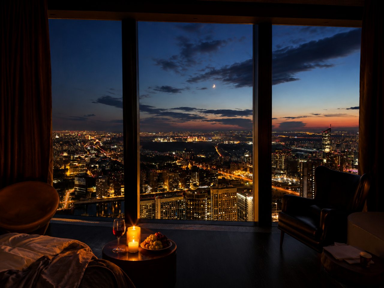 Апартаменты (Sky City Moscow Джакузи у окна на 55 этаже с подсветкой и музыкой! Закатная сторона! Редкий вид на Парк победы и город!), Апартаменты Sky City Moscow
