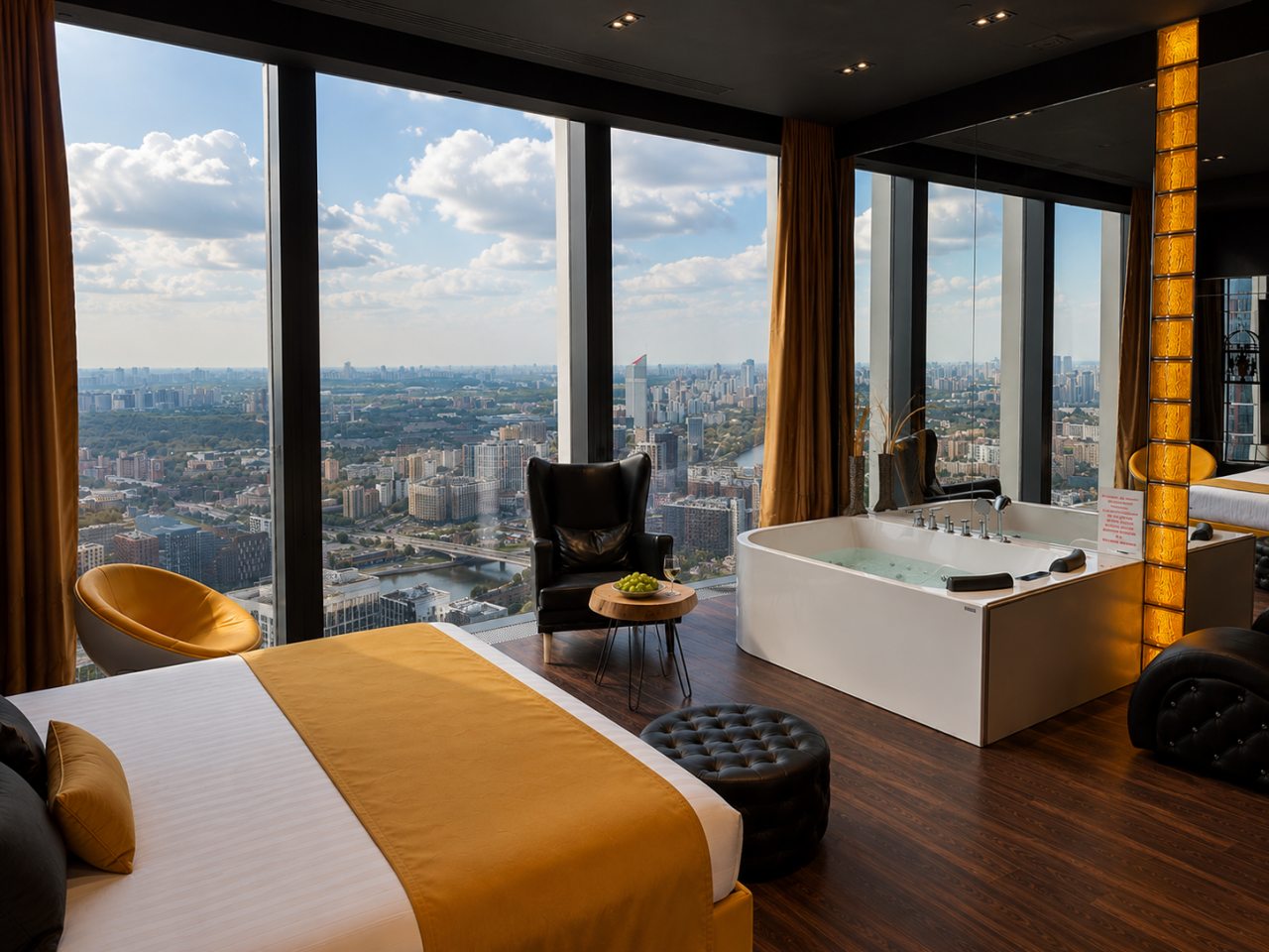Апартаменты (Sky City Moscow Джакузи у окна на 55 этаже с подсветкой и музыкой! Закатная сторона! Редкий вид на Парк победы и город!), Апартаменты Sky City Moscow
