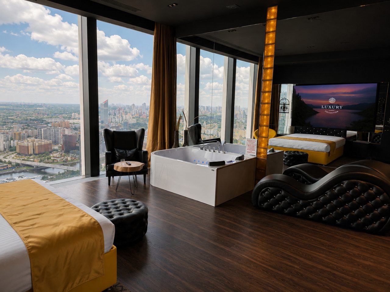 Апартаменты (Sky City Moscow Джакузи у окна на 55 этаже с подсветкой и музыкой! Закатная сторона! Редкий вид на Парк победы и город!), Апартаменты Sky City Moscow
