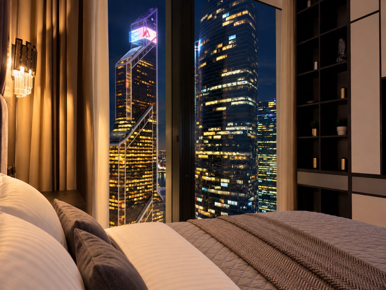 Апартаменты (Sky City Moscow Эксклюзивный мраморный! Редкая широкая панорама на все башни Москва Сити! Алиса Макc!), Апартаменты Sky City Moscow