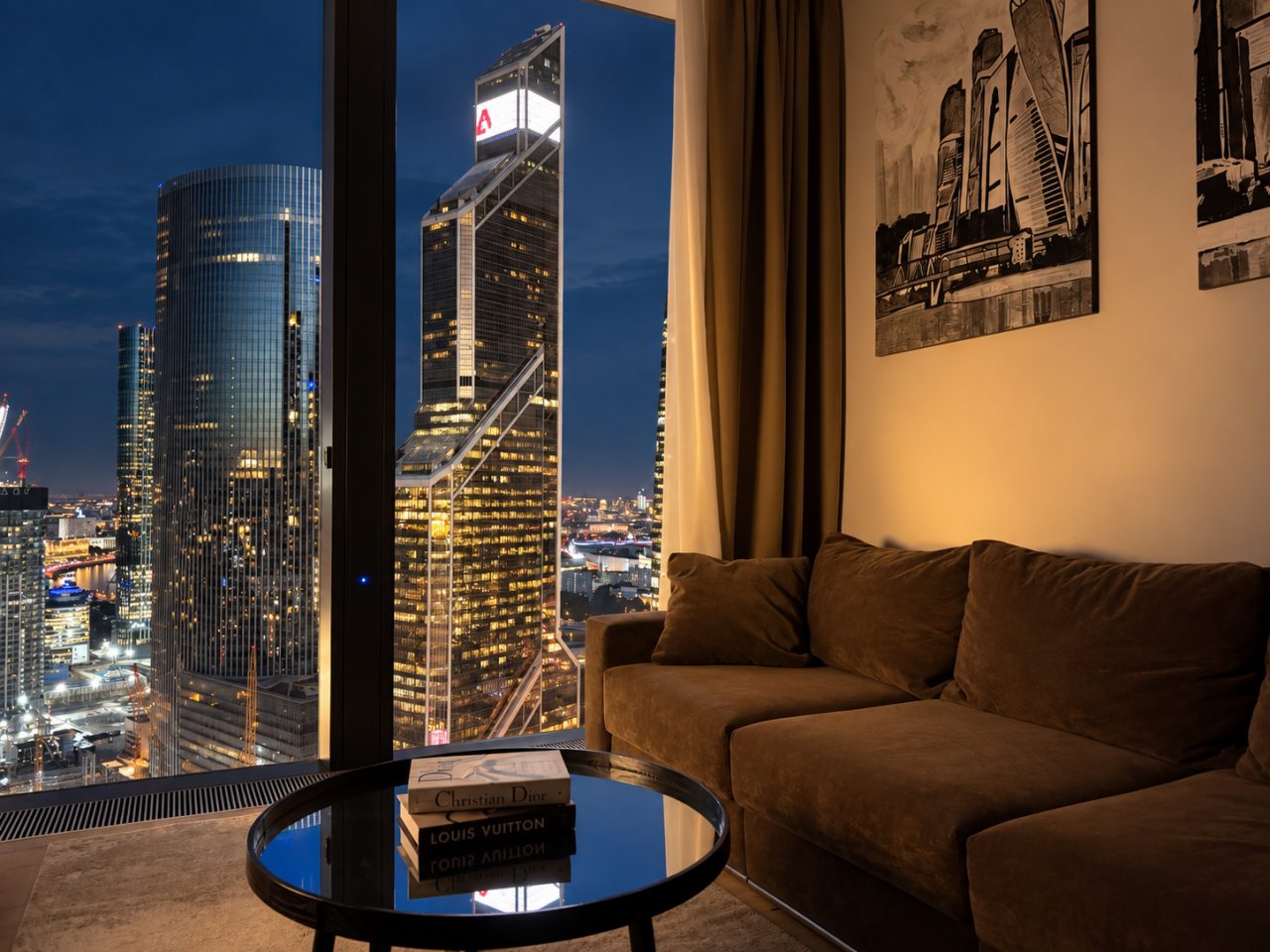 Апартаменты (Sky City Moscow Эксклюзивный мраморный! Редкая широкая панорама на все башни Москва Сити! Алиса Макc!), Апартаменты Sky City Moscow
