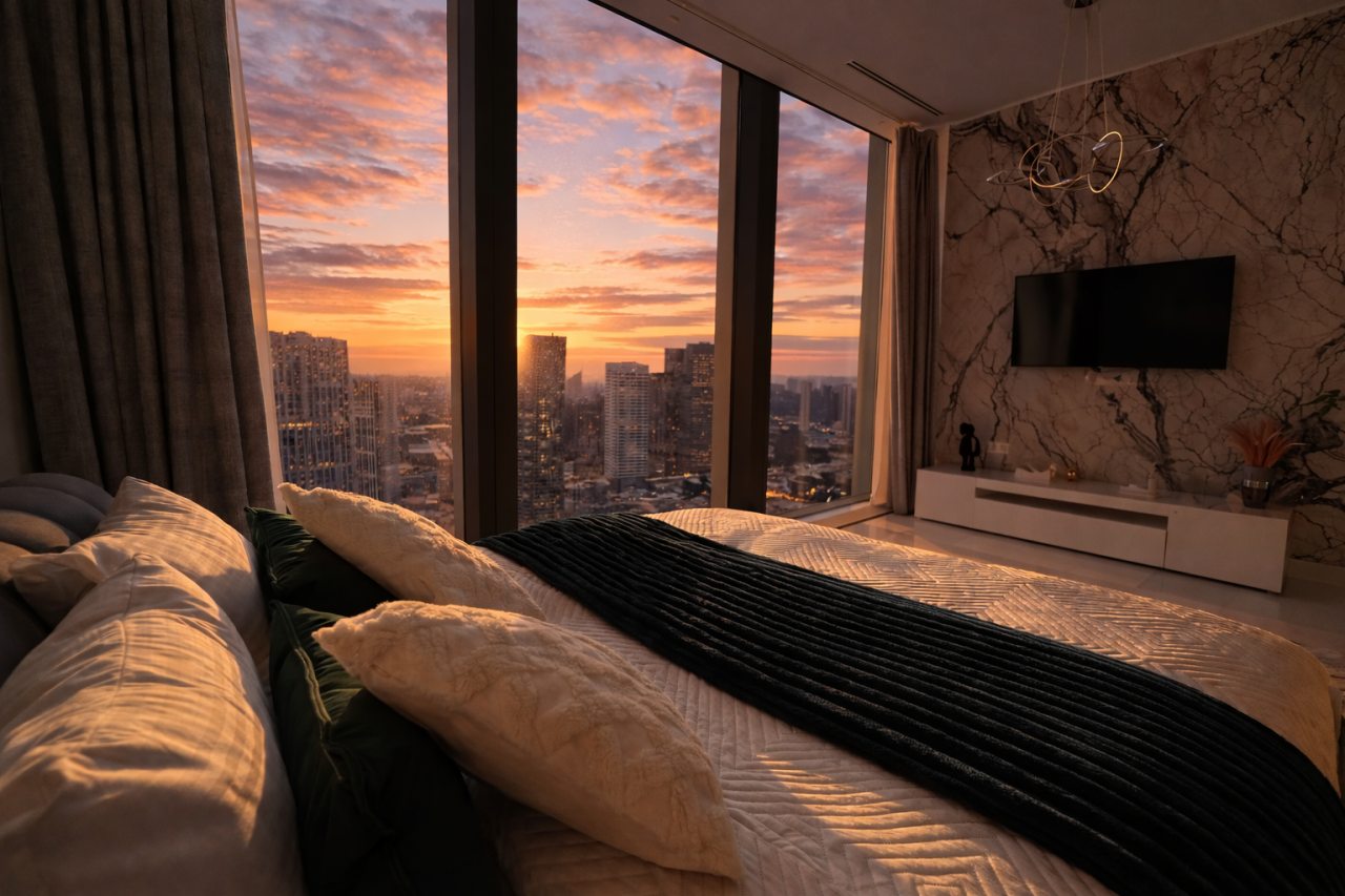 Двухместный (Sky City Moscow Уютная студия с подсветкой и Аэрохоккеем в Москва Сити! Закатная сторона!), Апартаменты Sky City Moscow