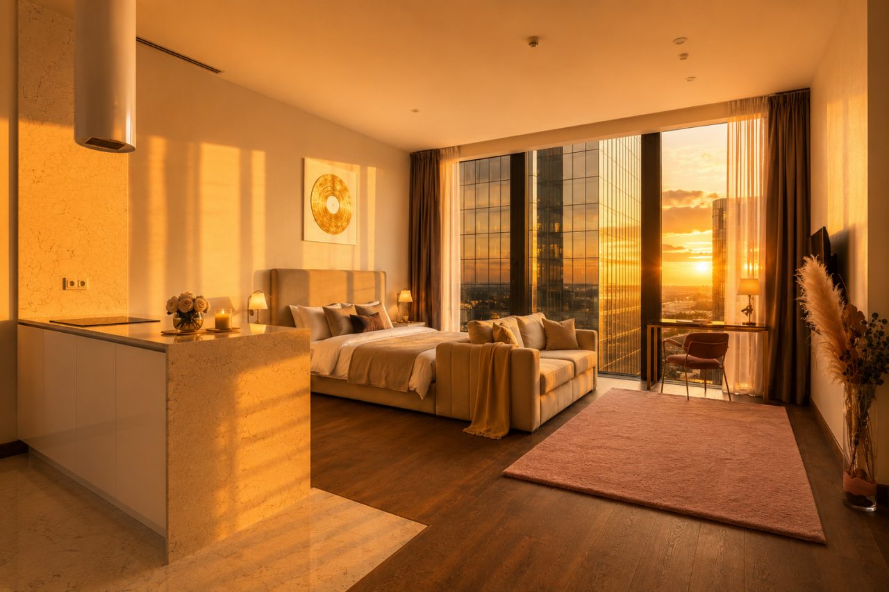 Апартаменты (Sky City Moscow LUX Студия с большим окном с видом на все башни и город!), Апартаменты Sky City Moscow