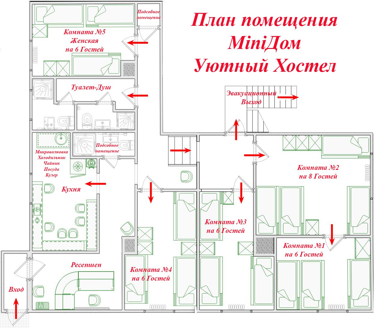 Шестиместный (Женский Комната №4 Светлая Койко-место), MiniДом Уютный Хостел