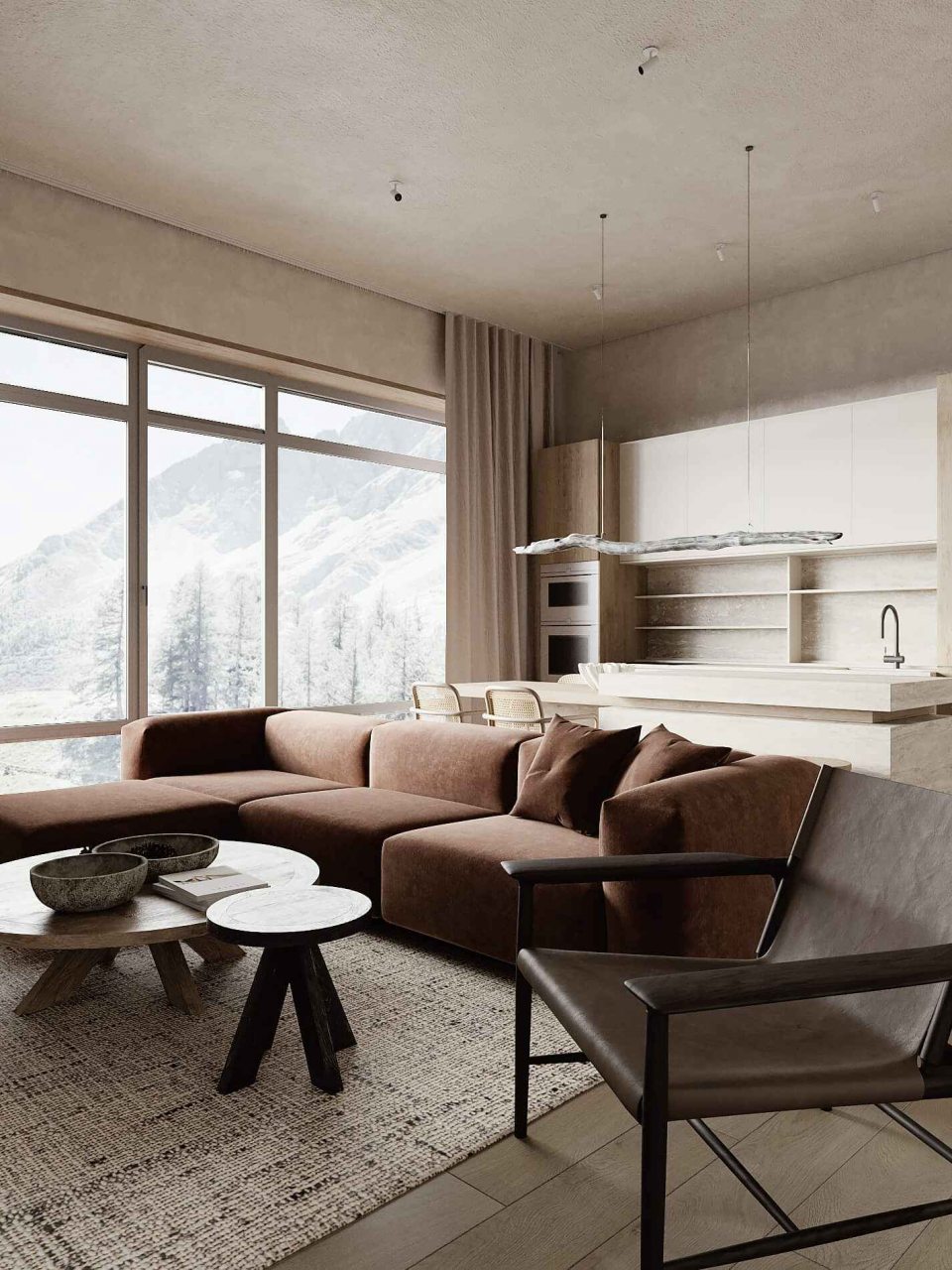 Остекление в кухне-гостиной раздвижное.