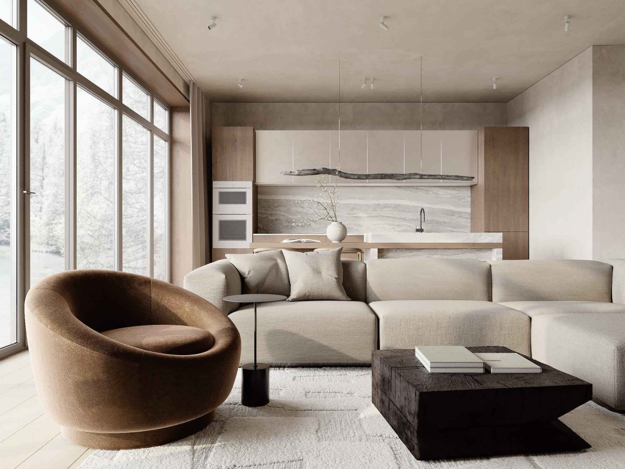 Панорамный вид на реку и горы.