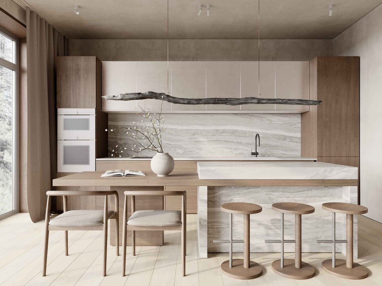 Остекление в кухне-гостиной раздвижное.