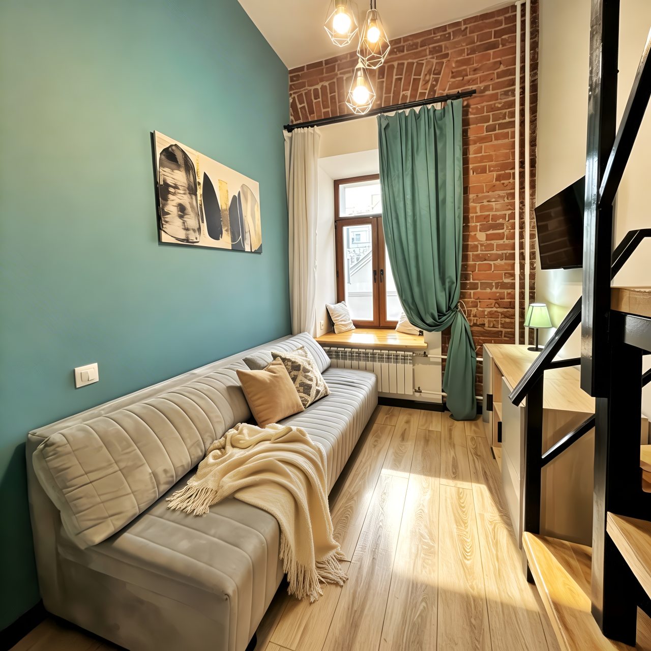 Апартаменты (Стильная двухуровневая студия Loft Turquoise ✨ на проспекте Мира), Апартаменты Стильный двухуровневый лофт на Проспекте Мира