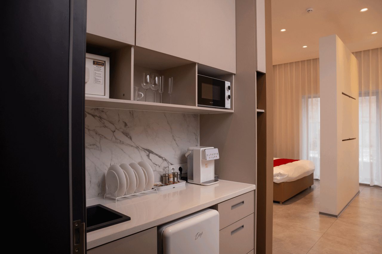 Делюкс (ДЕЛЮКС СТУДИЯ с кухней и ванной в номере (вид во двор, кровать KING size )), Апарт-отель ГАРУДА