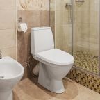 Современная ванная , душевая кабина, бедэ.